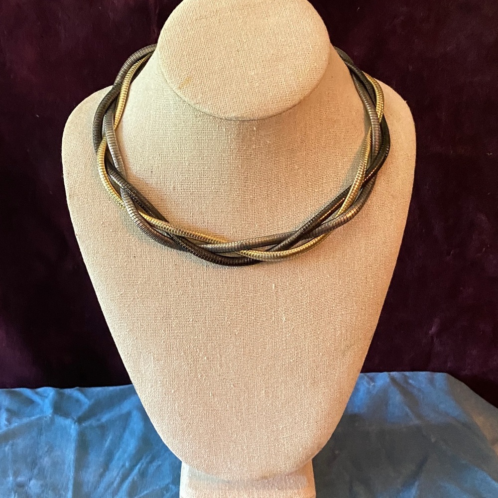 Elegant Twisted Gold,Silver and Black Necklace